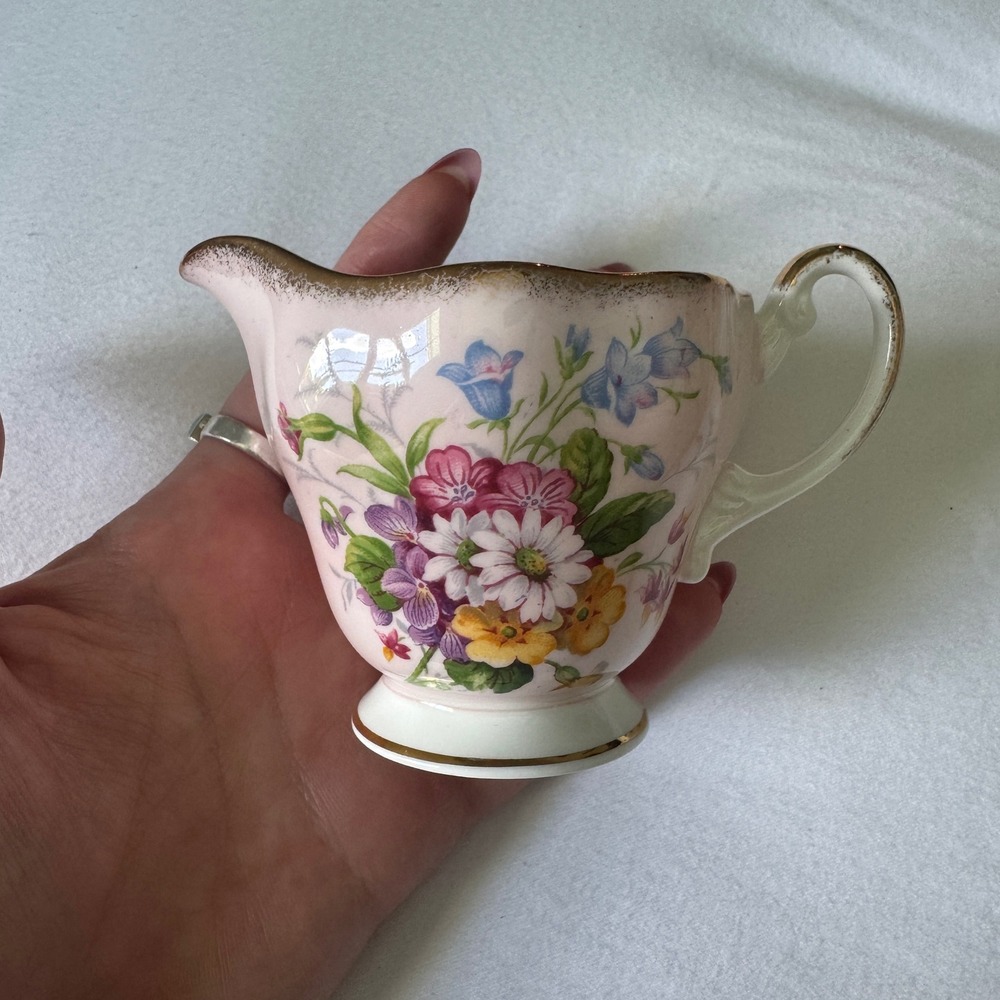 Vintage Foley Bone China Creamer Pink Floral Gold Gilt Made in England 3282 B
